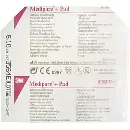 Адгезивная повязка 3M Mediporе+Pad 3564Е для закрытия ран 6х10 см белая
