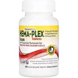 Залізо Natures Plus Hema-Plex Iron with Essential Nutrients for Healthy Red Blood Cells 60 таблеток