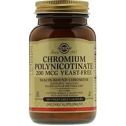 Хром полінікотинат Solgar без дріжджів 200 мкг 100 вегетаріанських капсул