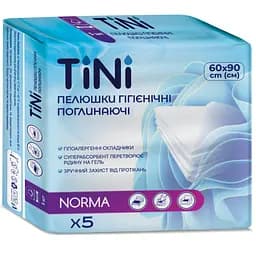 Пелюшки гігієнічні поглинаючі TINI Norma розмір 90х60 см 5 шт.