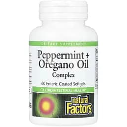 Олія перцевої м'яти, орегано та кмину Natural Factors Peppermint+Oregano Oil Complex 60 гелевих капсул