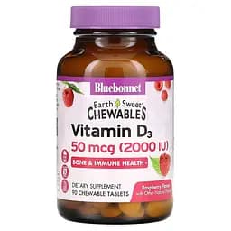 Вiтамiн D3 Bluebonnet Nutrition Earth Sweet Chewables Vitamin D3 зі смаком малини 50 мкг 90 жувальних пігулок
