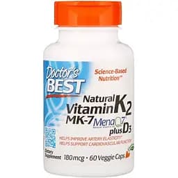 Вітамін K2 з D3 Doctor's Best Vitamin K2 plus Vitamin D3 180 мкг 60 капсул