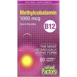Вітамін B12 Natural Factors Methylcobalamin 1000 mcg, 90 жувальних таблеток для підтримка нервової системи