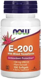 Вітаміни та мінерали NOW Vitamin E-200 with Mixed Tocopherols, 100 капсул