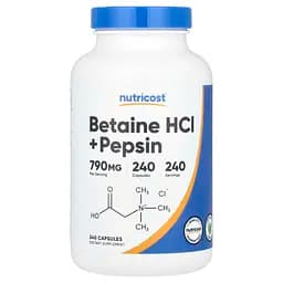 Бетаїн HCl і пепсин Nutricost Betaine HCl + Pepsin 240 капсул