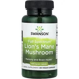 Натуральна добавка Swanson Lions Mane Mushroom 500 mg 60 капсул
