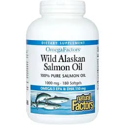 Жир дикого аляскинського лосося Natural Factors OmegaFactors Wild Alaskan Salmon Oil 1000 мг 180 гелевих капсул
