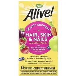 Вітаміни та мінерали Nature's Way Alive! Hair, Skin & Nails, 60 капсул для підтримки волосся, шкіри та нігтів