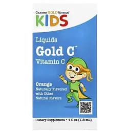 Жидкий витамин C для детей California Gold Nutrition Kids Gold C Liquid, 118 мл для поддержания иммунитета - Апельсин
