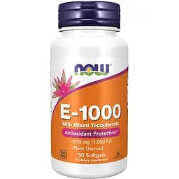 Витамины и минералы Now Vitamin E-1000 with Mixed Tocopherols 50 капсул