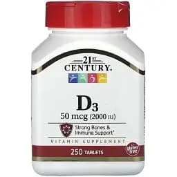 Вітамін D3 21st Century 50 mcg (2000 IU) 250 таблеток - мініатюра 1