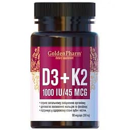 Вітаміни та мінерали Golden Pharm Vitamin D3 + K2 90 вегакапсул