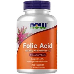 Витамины и минералы Now Folic Acid 800 мкг with Vitamin B12 250 таблеток