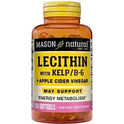 Натуральная добавка Mason Natural Lecithin 200 mg with Kelp/Vitamin B6 Plus Cider Vinegar, 100 капсул