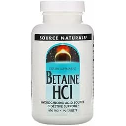 Натуральна добавка Source Naturals Betaine HCl 650 mg 90 таблеток