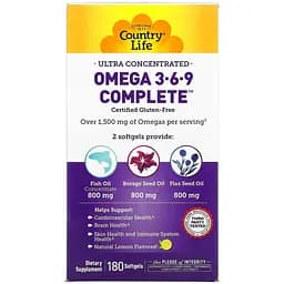 Жирні кислоти Country Life Omega 3-6-9 Complete 180 капсул