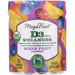 Вітамін D3 MegaFood Wellness 1000 IU смак фруктів 90 желейних цукерок