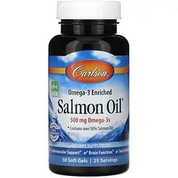 Масло лосося Carlson Labs Salmon Oil 500 мг Омега-3, 50 капсул (CAR-01502)