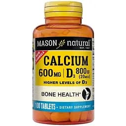 Кальцій та Вітамін D3 Mason Natural Calcium 600 мг з Vitamin D3 800 IU 800 МО 100 таблеток