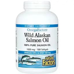 Риб'ячий жир та омега Natural Factors Wild Alaskan Salmon Oil 1000 мг 180 капсул