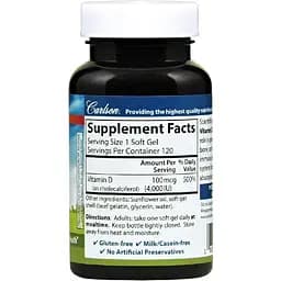 Вітамін D3 Carlson Vitamin D3 4000 МО 120 желатинових капсул - мініатюра 2