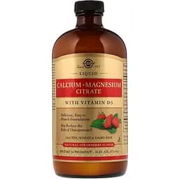 Рідкий кальцій + Магній + D3 Solgar Calcium Magnesium Citrate + Vitamin D3 смак полуниці 473 мл
