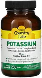 Витамины и минералы Country Life Potassium 99 mg, 250 таблеток