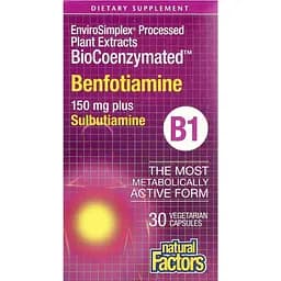 Бенфотіамін та сульбутіамін Natural Factors Benfotiamine plus Sulbutiamine BioCoenzymated 30 вегетаріанських капсул