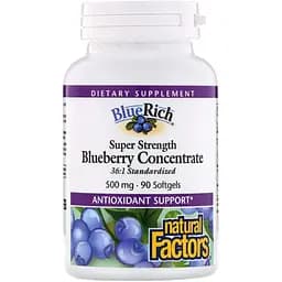 Концентрат голубики Natural Factors BlueRich Super Strength 500 мг 90 капсул