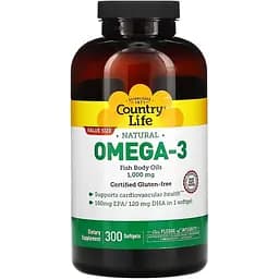 Жирні кислоти Country Life Natural Omega-3 1000 мг 300 капсул