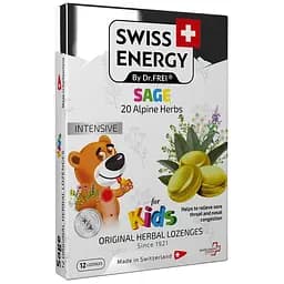 Льодяники від застуди для дітей Swiss Energy Herbal Lozenges 20 альпійських трав та шавлія 12 трав'яних льодяників