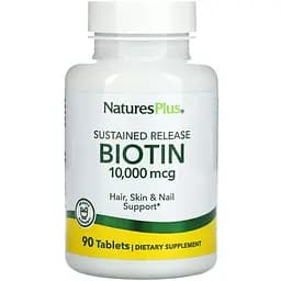 Биотин (В7) медленного высвобождения Nature's Plus 10 мг 90 таблеток