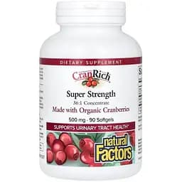 Экстракт клюквы Natural Factors CranRich Cranberry Concentrate Super Strength, 90 гелевых капсул для здоровья мочевыводящих путей