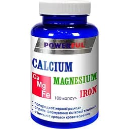 Кальцій, магній, залізо Powerful 100 капсул