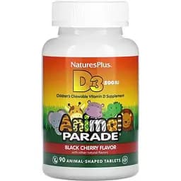 Вітамін D3 для дітей NaturesPlus Animal Parade Чорна вишня 90 жувальних таблеток