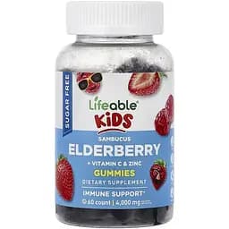 Дієтична добавка Lifeable Kids Sambucus Elderberry + Vitamin C & Zinc Sugar Free 60 жувальних цукерок