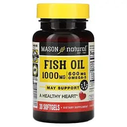 Жирні кислоти Mason Natural Fish Oil 1000 mg Omega-3 600 mg, 30 капсул