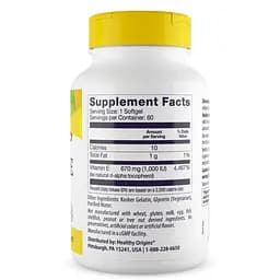 Вітамін Е Healthy Origins Vitamin E 1000 IU 60 капсул для підтримки шкіри волосся та нігтів