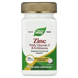 Цинк, вітамін С та ехінацея Nature's Way Zinc Lozenges, 60 пастилок для підтримки імунної системи