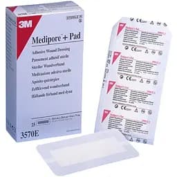 Адгезивная повязка 3M Mediporе+Pad 3570Е для закрытия ран 10х20 см белая