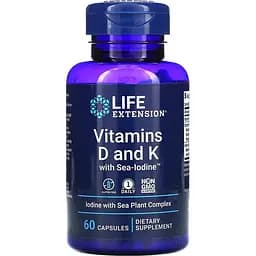Вітаміни та мінерали Life Extension Vitamins D and K with Sea-Iodine 60 капсул