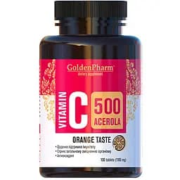 Вітаміни та мінерали Golden Pharm Vitamin C 500 мг with Acerola 100 таблеток Апельсин