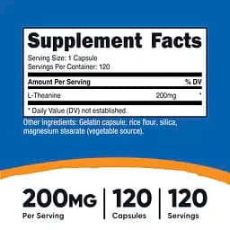 L-теанін Nutricost L-Theanine 200 мг 120 капсул - мініатюра 3