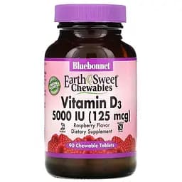 Вітамін D3 Bluebonnet Nutrition Earth Sweet Chewables зі смаком малини 125 мкг 90 пігулок