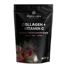 Колаген і вітамін С VitalHarmony Collagen pluc C 400 г Малина-полуниця