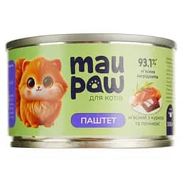 Повнораціонний корм для дорослих котів MAU PAW Паштет з куркою та печінкою консервований 100 г
