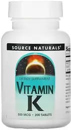 Витамины и минералы Source Naturals Vitamin K 500 mcg, 200 таблеток