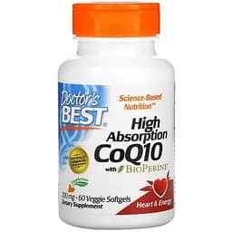 Коензим Q10 з біоперином Doctor's Best High Absorption CoQ10 with BioPerine 200 мг 60 желатинових капсул
