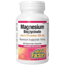 Дієтична добавка Natural Factors Magnesium Bisglycinate 100 мг + L-Theanine 125 мг 90 вегетаріанських капсул
